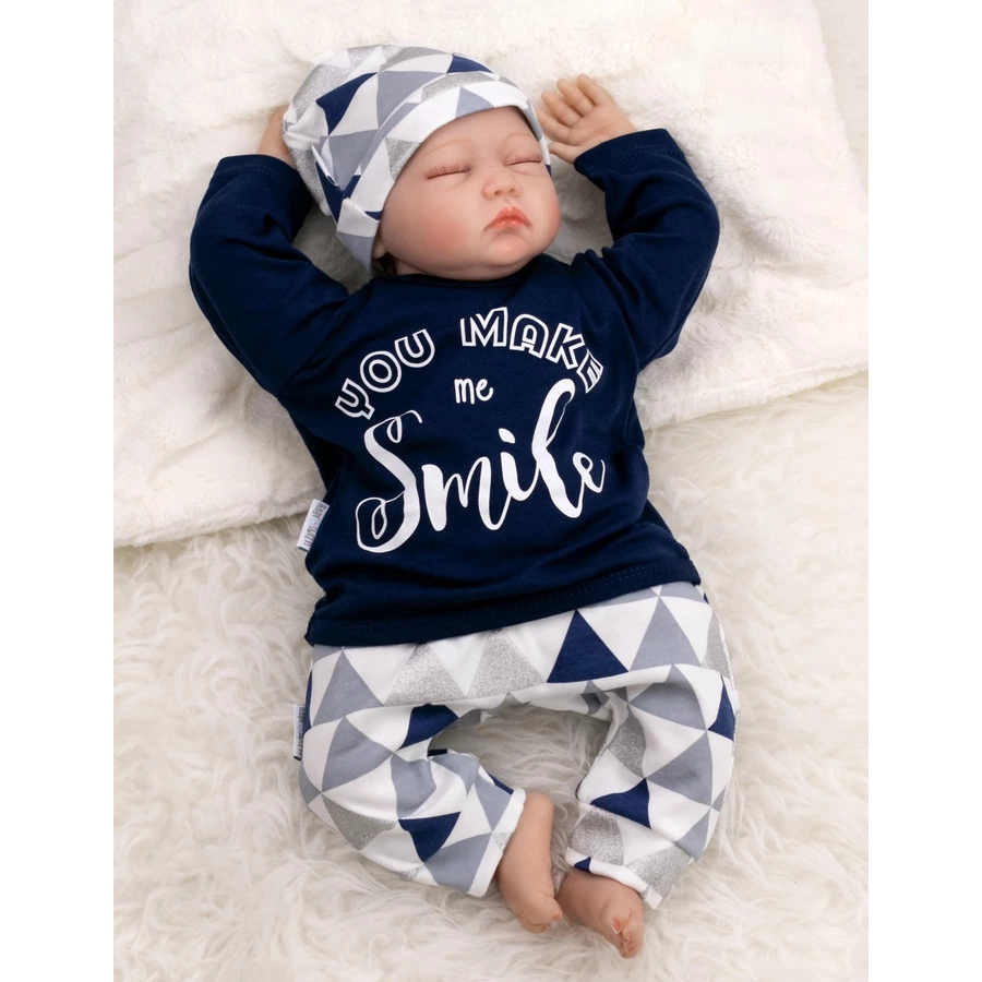 Baby Sweets 3tlg Set Shirt + Hose + Mütze Lieblingsstücke You make me Smile weiß grau dunkelblau