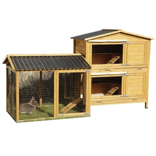 Gaiola para coelhos com telhado marrom