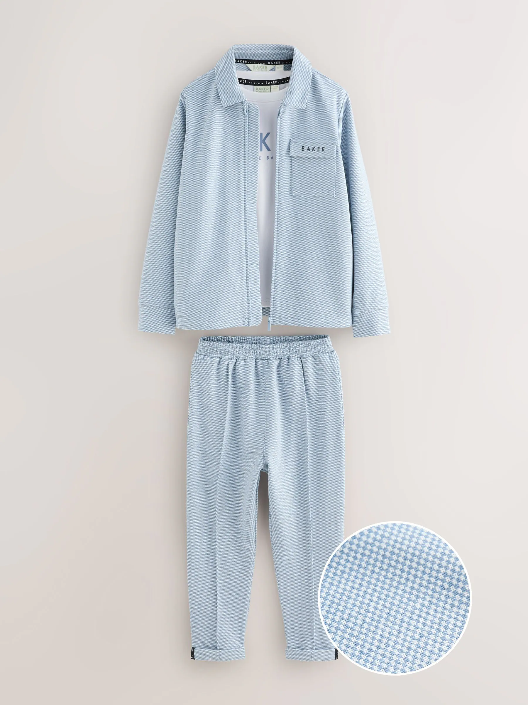 Blauw - Baker by Ted Baker 3 Piece Textured Jacket T-Shirt and Trousers Set