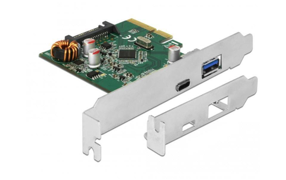 PCI-Express-Karte x4 - USB Type-C Buchse + USB Typ-A BuchsDelock PCI Express x4 Karte zu 1 x extern USB Type-C Buchse + 1 x extern USB Typ-A Buchse SuperSpeed USB 10 Gbps