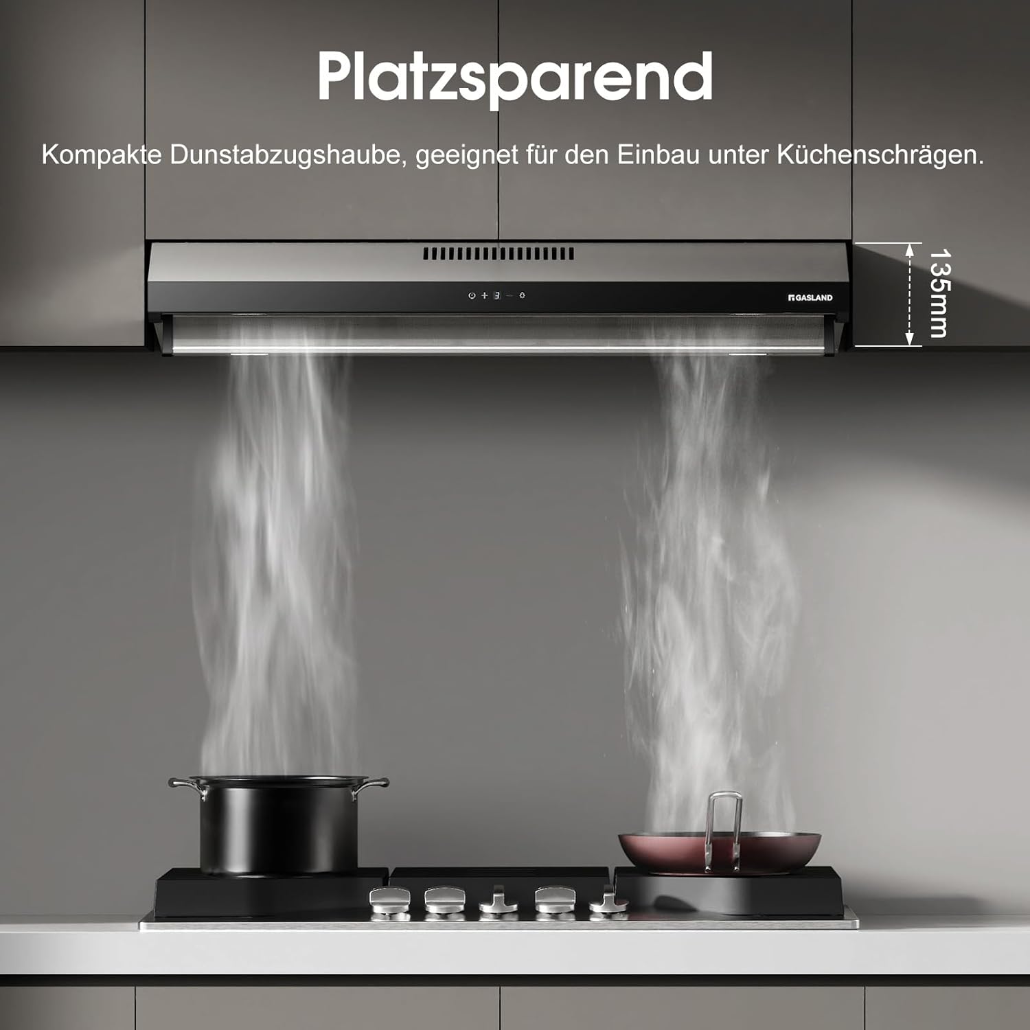 GASLAND UC90SS Doppelmotor Design Dunstabzugshaube 90 cm, Umluft & Abluft, leise, 361 m³/h, 3 Stufen Touch Control, Unterbauhaube, Wandhauben, Aktivkohlefilter, Edelstahl Silber