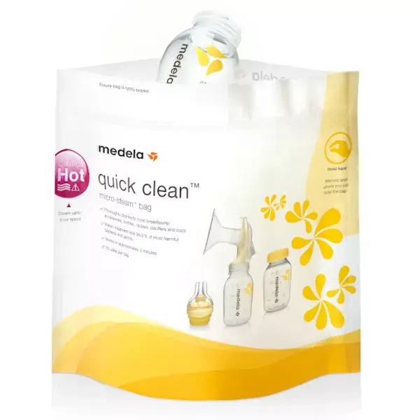 Sachês de esterilização para micro-ondas Medela Quick Clean, 5 unidades.