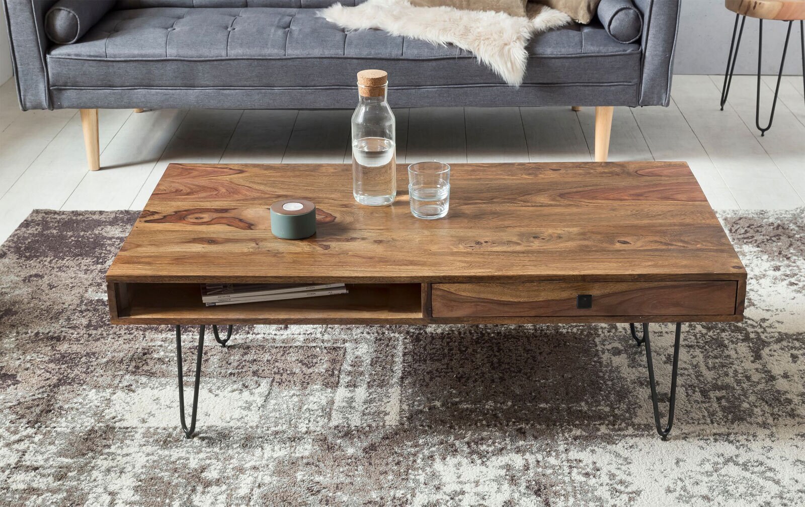 Couchtisch Tolna Massivholz Sheescham braun/schwarz 120 x 60 cm