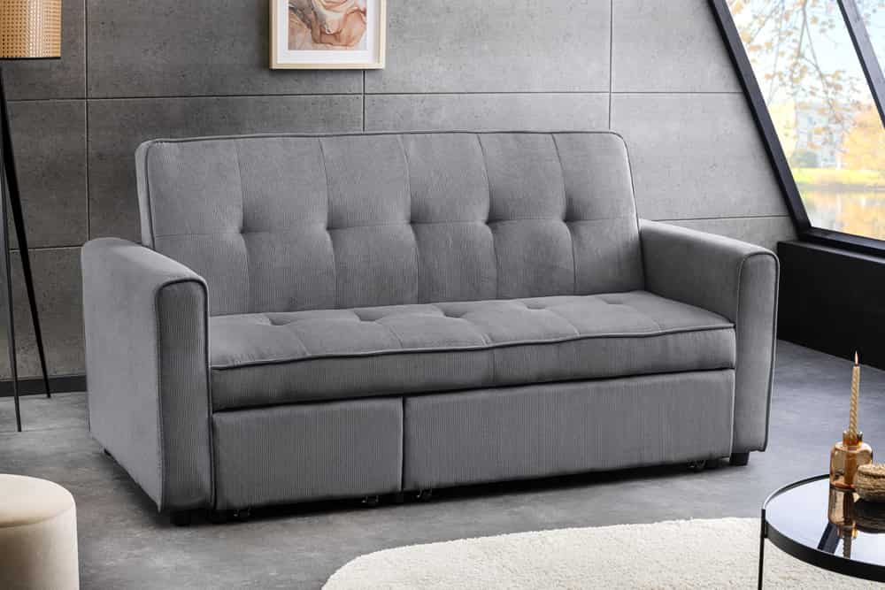 Ausziehbares Schlafsofa SMART 180cm grau Cord 2-Sitzer Couch mit Nosagfederung