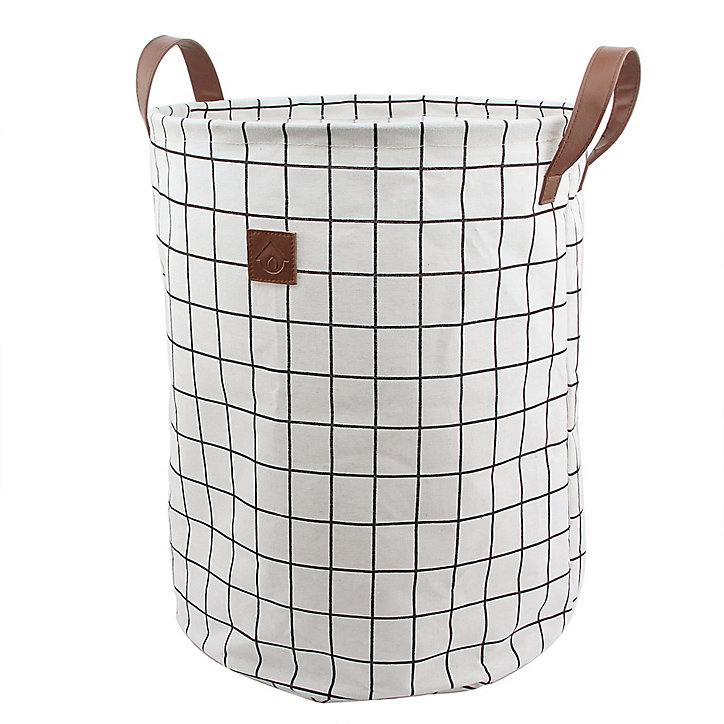 Panier à linge GoodHome Aetna capacité 50 litres coloris blanc et noir en polyester Ø38 x H.48 cm