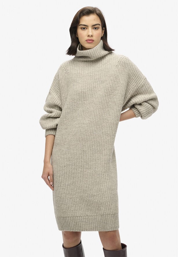 Superdry CHUNKY RIB KNIT JUMPER DRESS Light grey twist