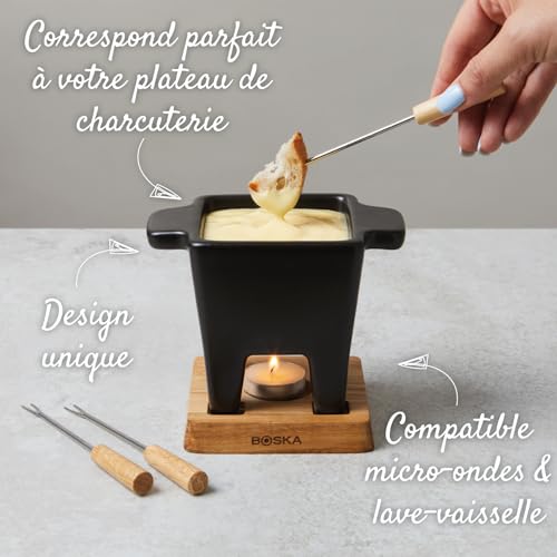 Boska Tapas Fondue Nero   Pour 2 personnes   Capacité de 300 ml   Fourchettes à fondue incluses   Convient au micro ondes et au lave vaisselle : Cuisine et Maison