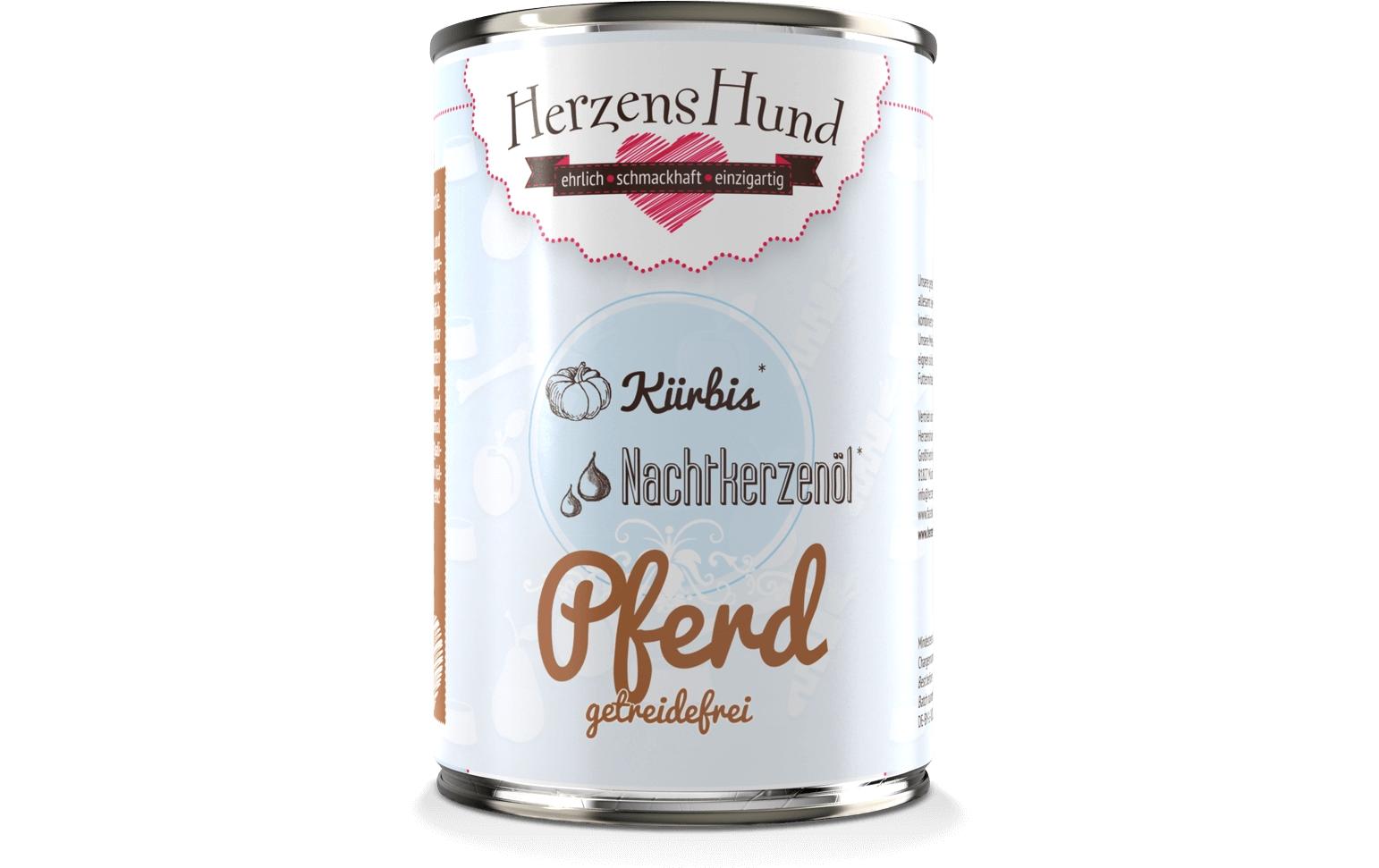 Nassfutter Getreidefrei Pferd mit Bio-Kürbis, 400 gPremium Bio-Ergänzungsfuttermittel für erwachsene Hunde