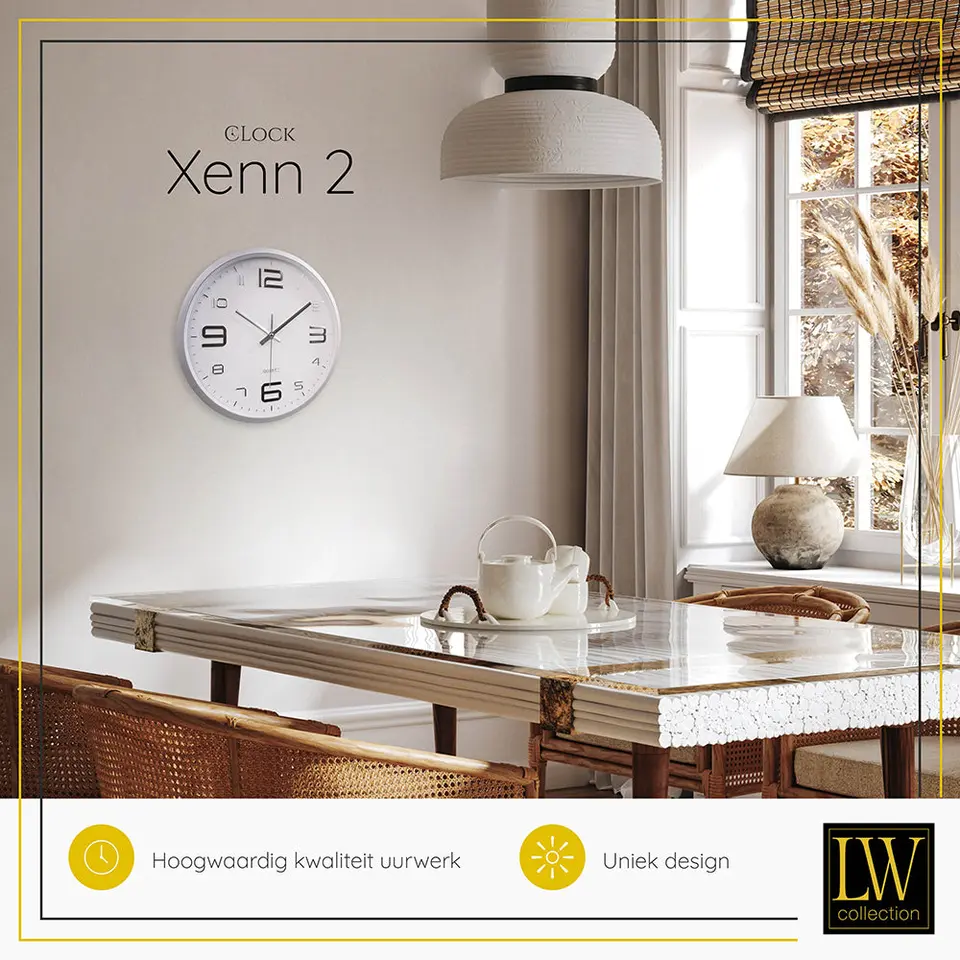 LW Collection Keukenklok Xenn2 zilver wit 30cm
