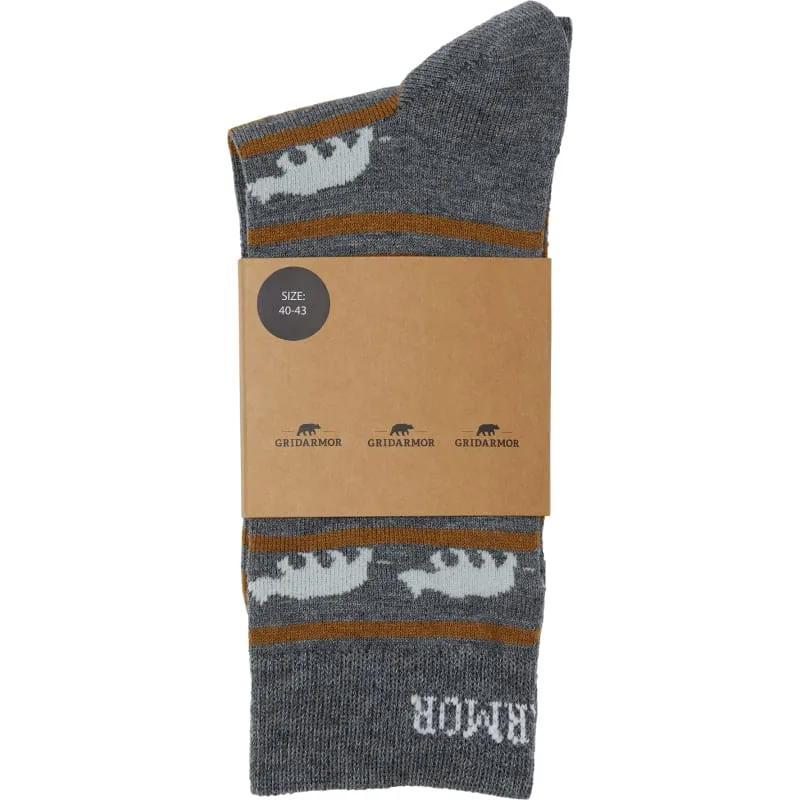 Gridarmor Striped Bear Merino Socks Grey/Beige/White