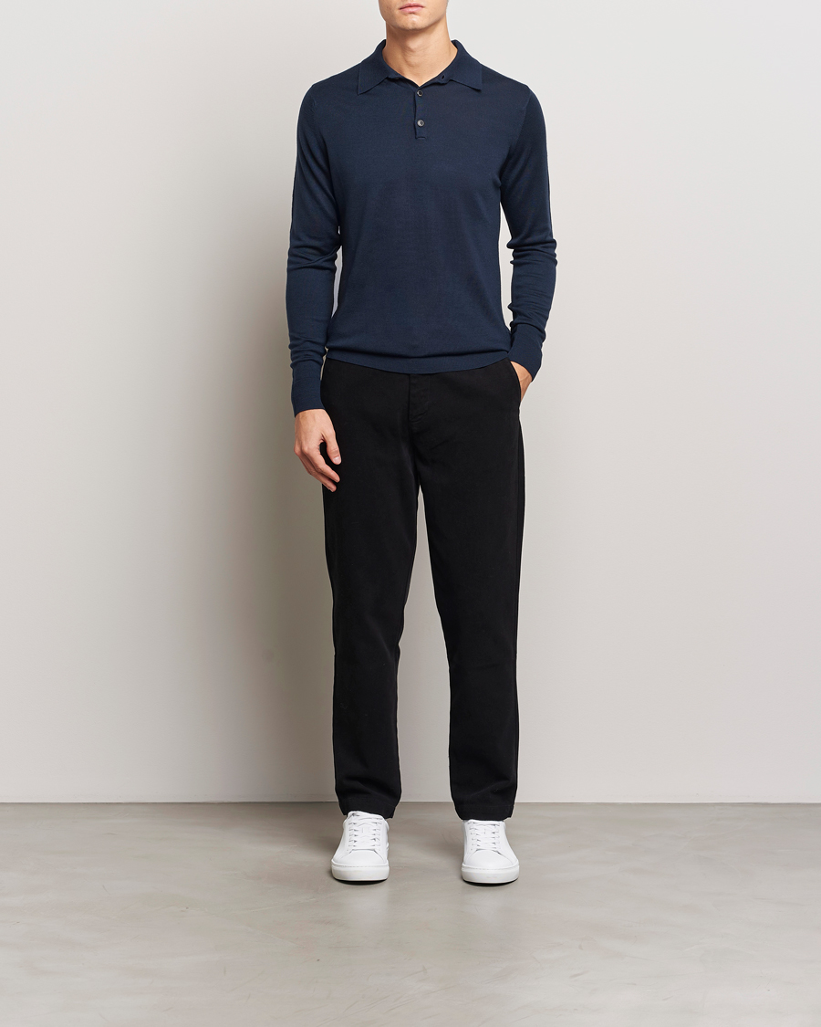 Sunspel Long Sleeve Polo Navy