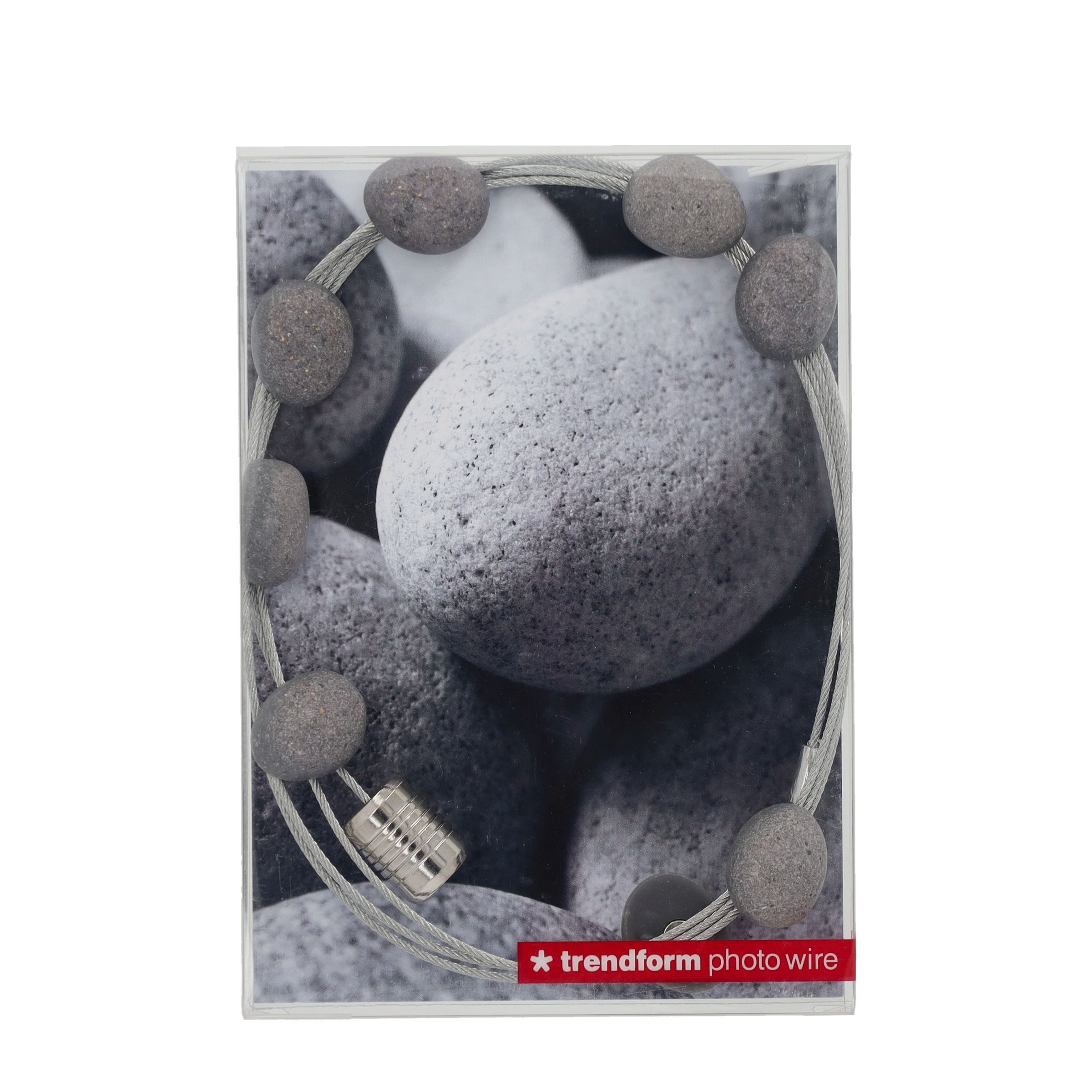 (150cm) STONE Fotoleine Bilder Halter Organizer inkl. 8 Magnete im Stein Look (TF5150) - Silber