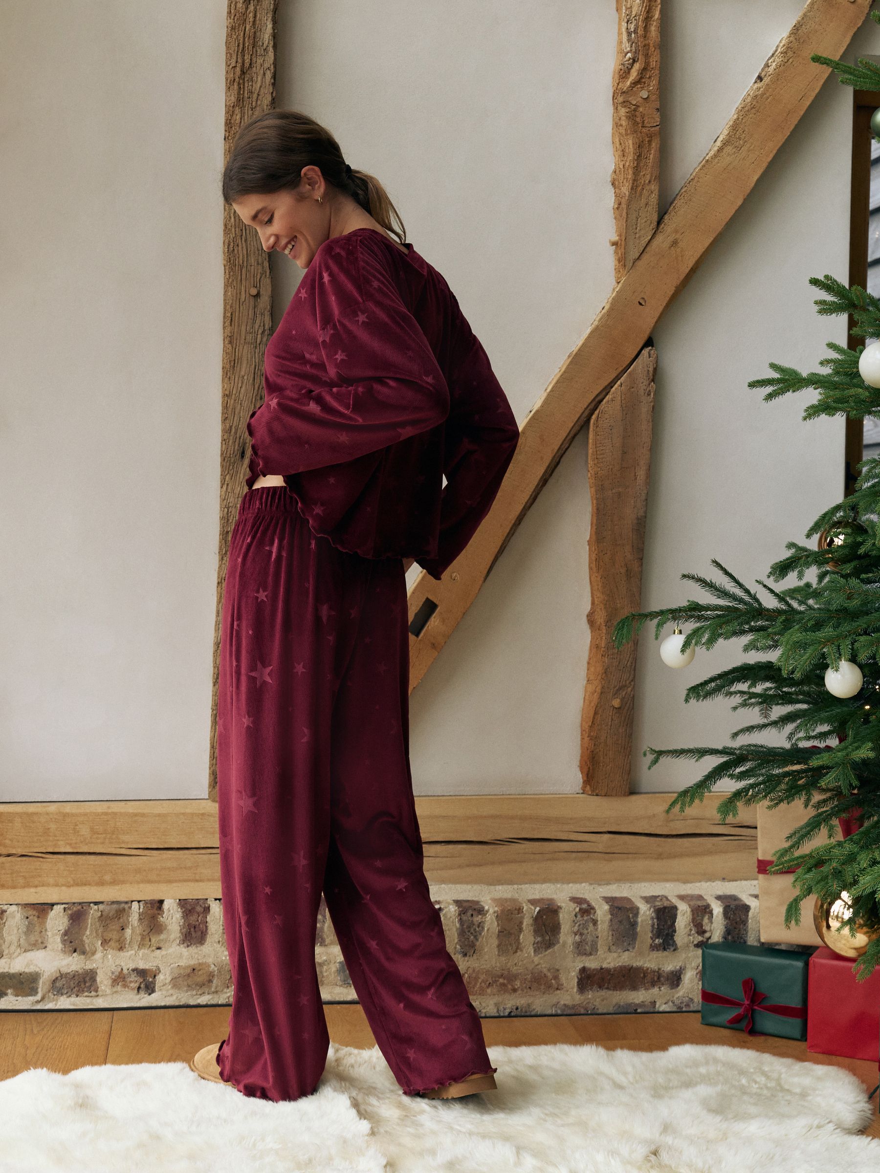 Bordeauxrood - Getextureerde superzachte pyjama met lange mouwen