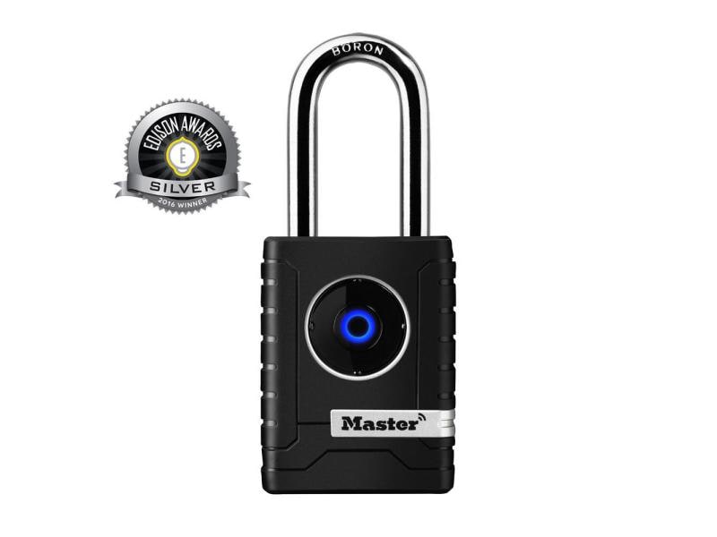 Masterlock Vorhängeschloss Bluetooth Schwarz/Silber Robustes 56 mm Bluetooth-Vorhängeschloss für Verbindung mit Smartphone
