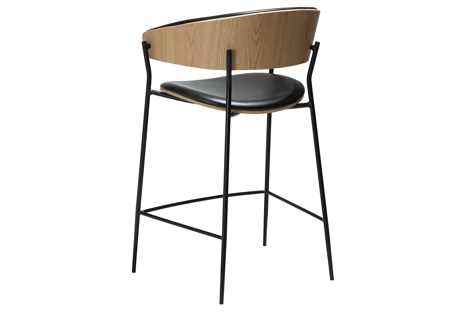 Crib counterstol Med arm. Sort PU med eikefinér rygg og sorte ben