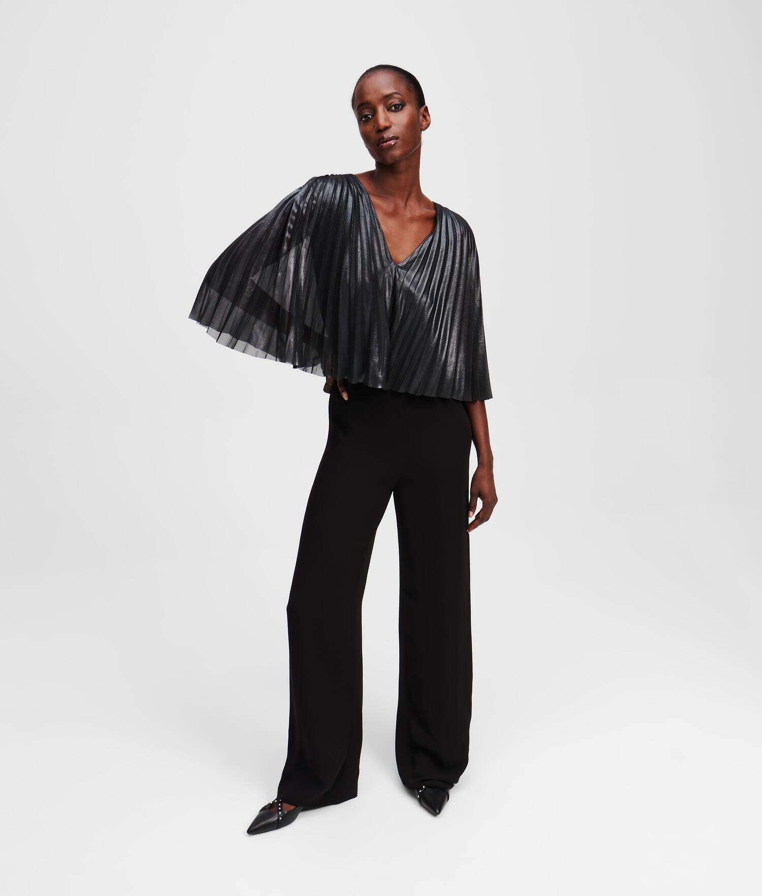COMBINAISON CAPE PLISSÉE - Noir-Gunmetal