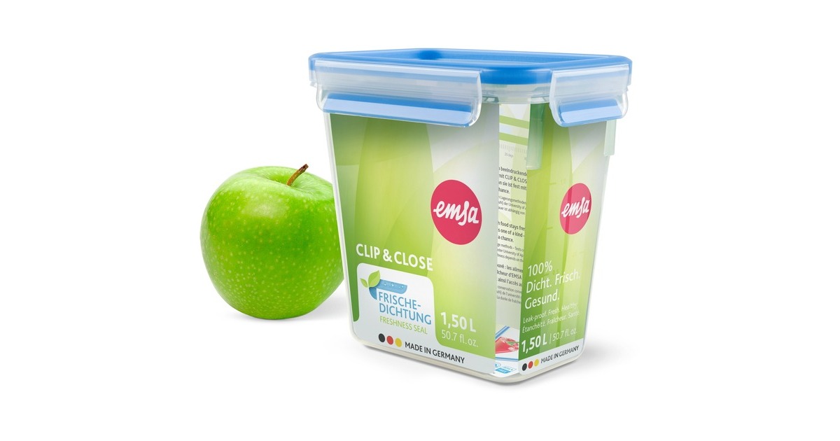 EmsaClip & Close vershoudbak, 1,5 L doos  (Transparant/blauw, rechthoekig)