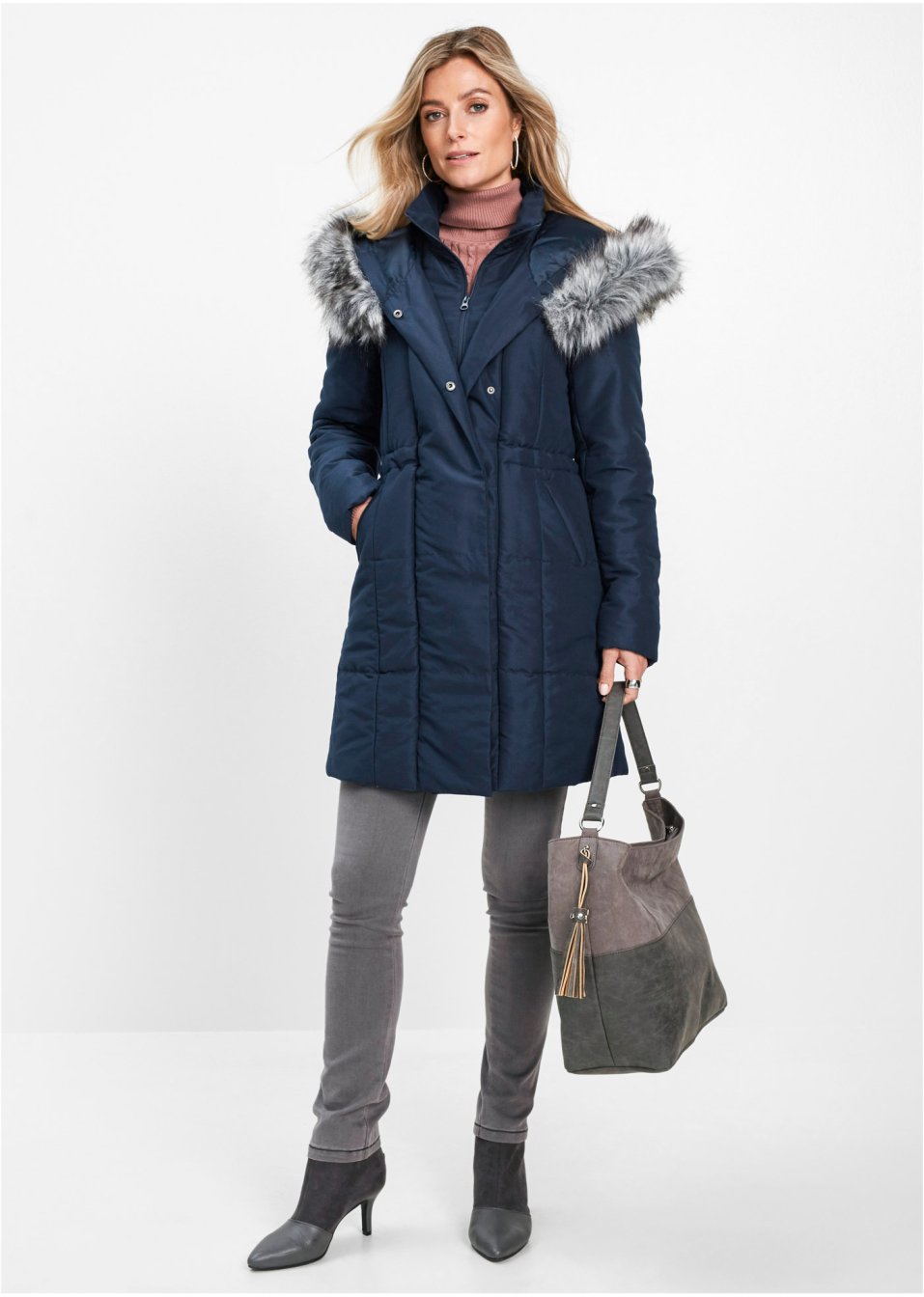 Parka longue à capuche avec détail synthétique