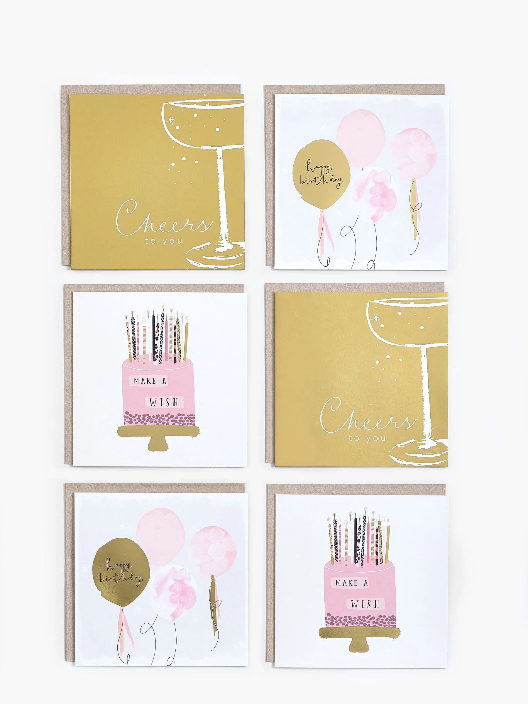 Set van 6 chique verjaardagskaarten