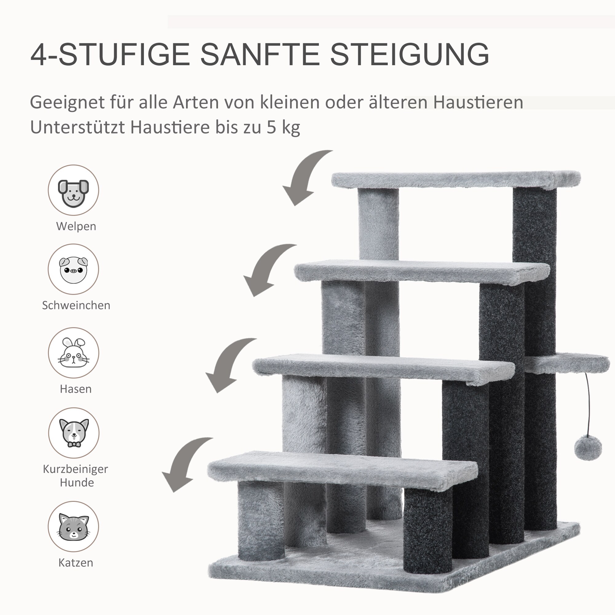 PawHut Haustiertreppe mit Stufen grau 60L x 40B x 64H cm