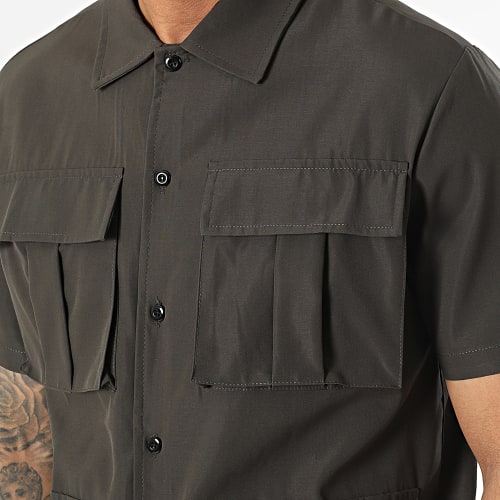 Chemise Manches Courtes Vert Kaki Foncé