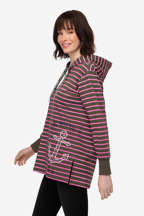 Hoodie, Ringel Sweater, Anker Print, Langarm