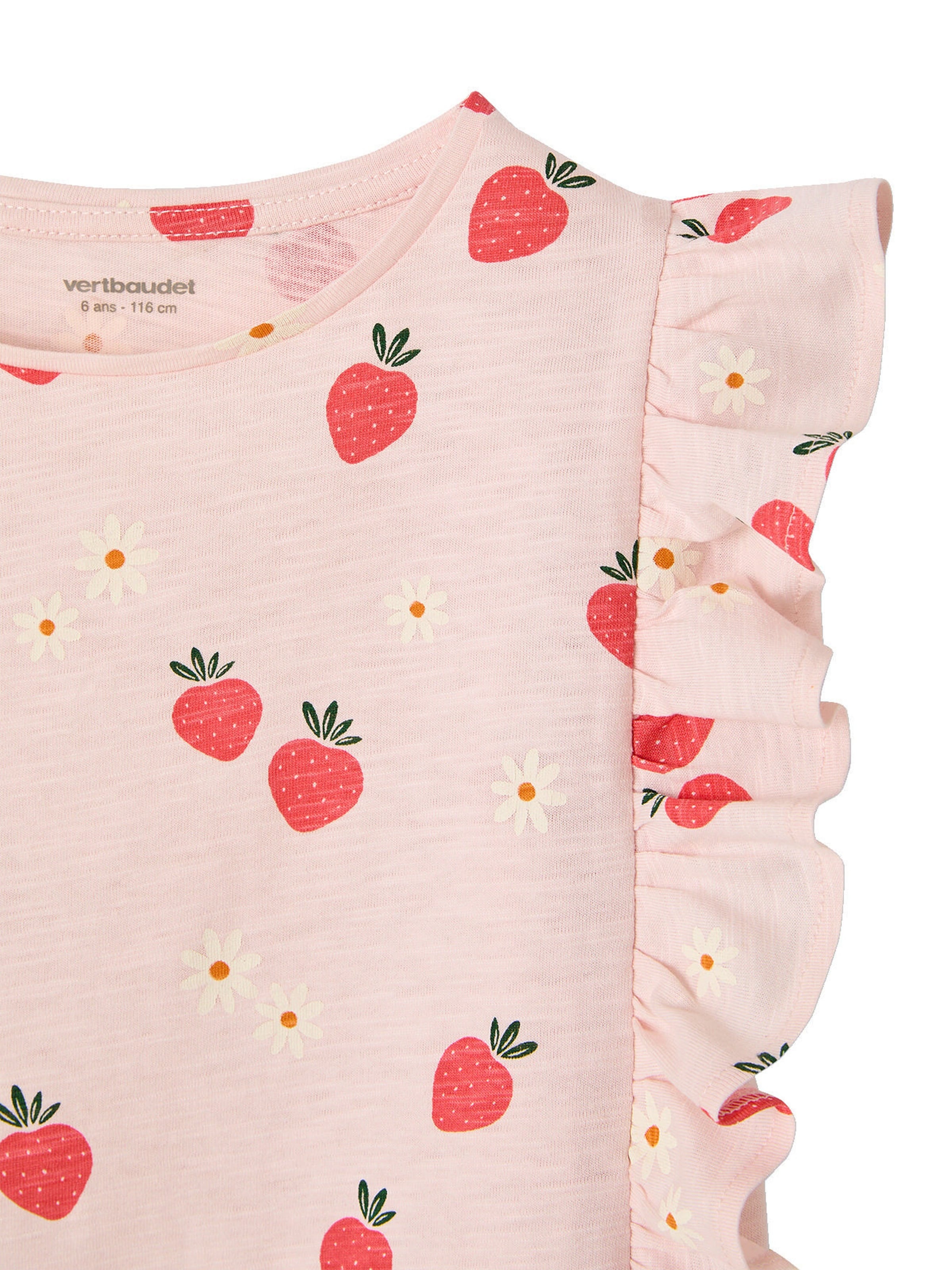 Vertbaudet Mädchen T-Shirt mit Volants und Erdbeeren hellrosa