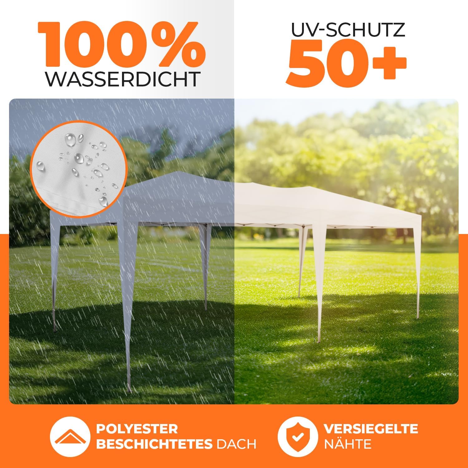 Kronenburg Faltpavillon wasserdicht Pavillon mit 6 Seitenteilen, Gartenzelt, 3x6 m - mit UV Schutz 50+, Champagner