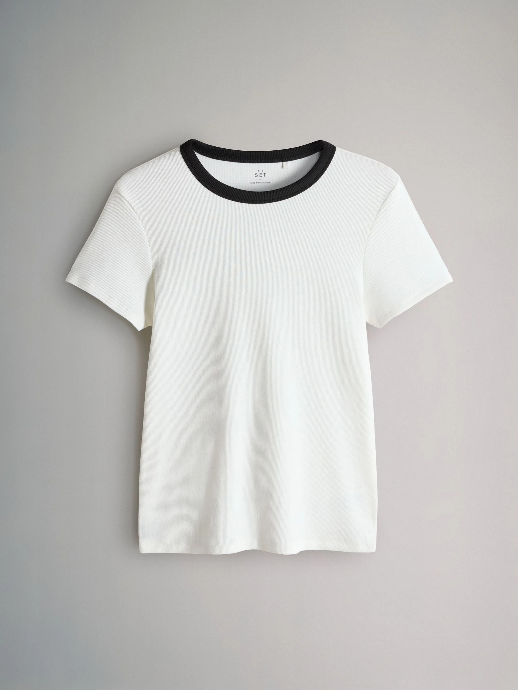 Zwart/Wit/Strepen/grijs - The Set - 4 Geribbelde T-shirts met korte mouwen