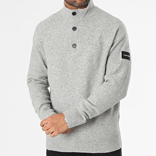 Pull Col Montant 1960 Gris Chiné