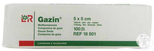 Lohmann & Rauscher Gazin Compresse De Gaze Non Stérile 12 Plis 5x5cm 100 Pièces (18501)