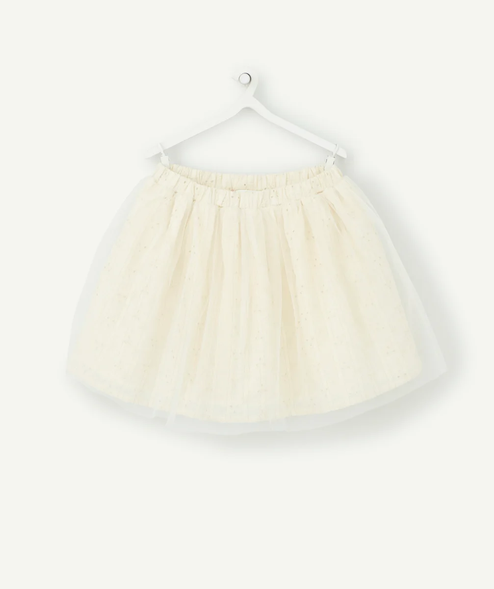 JUPE BÉBÉ FILLE ÉCRUE AVEC BRODERIES ET TULLE