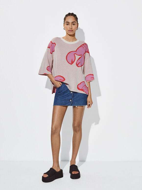 Suéter de gola redonda em jacquard - Multicolorido
