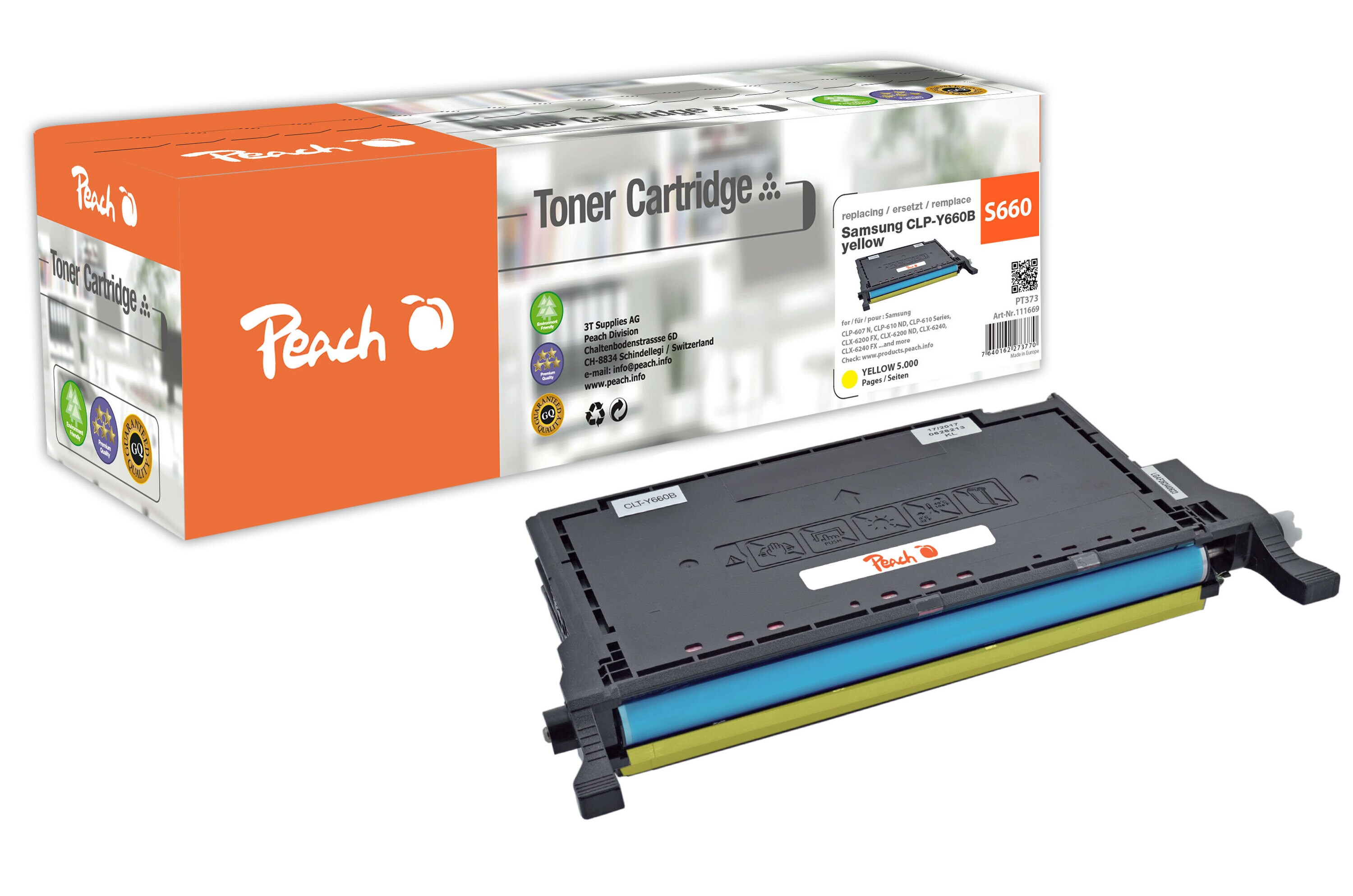 Peach S660Toner XL ye ersetzt Samsung CLP-Y660B/ELS, ST959A für z.B. Samsung CLP -607 N, Samsung CLP -610 ND, Samsung CLP -610 (wiederaufbereitet)