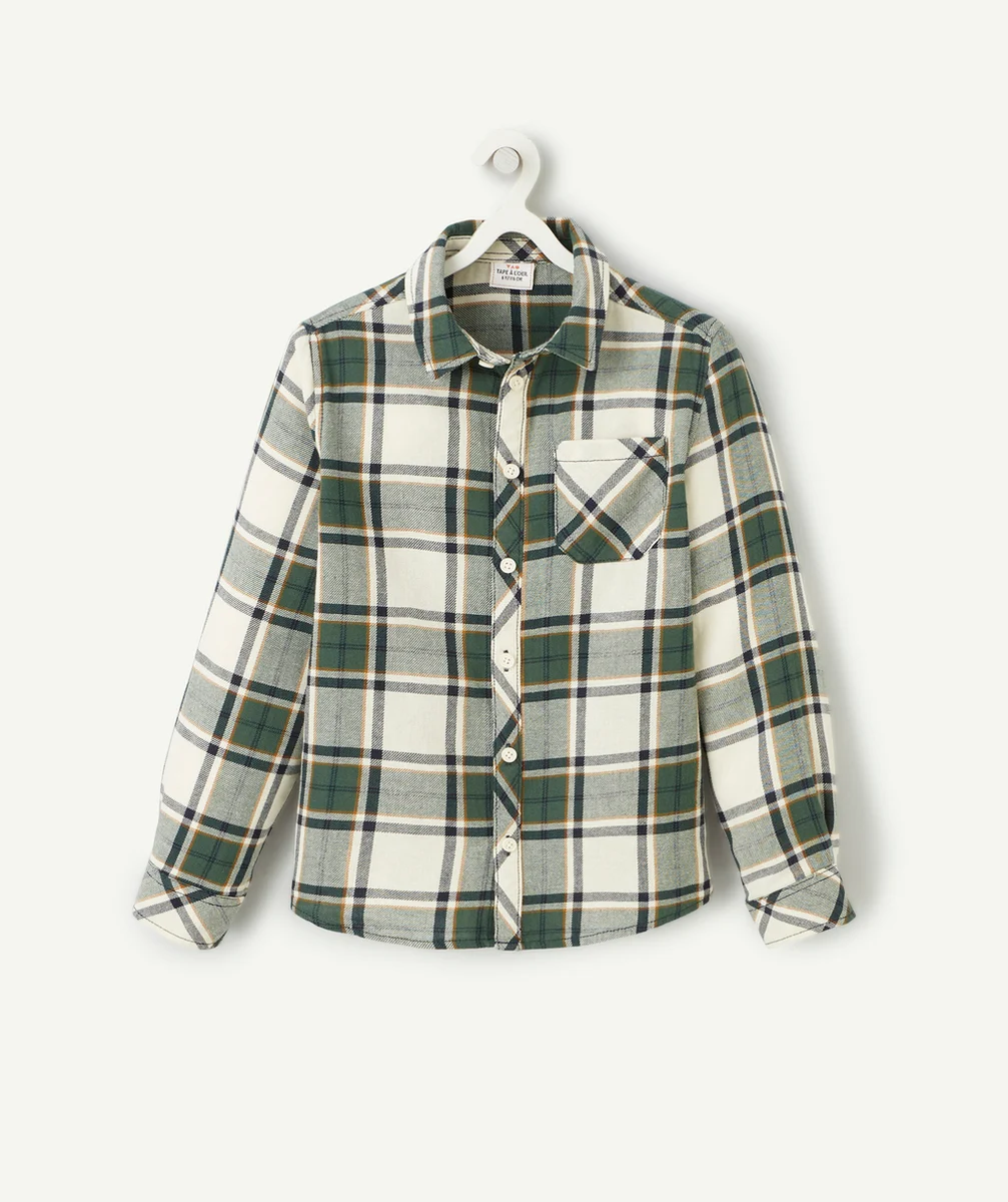 CHEMISE À CARREAUX GARÇON VERT ET ÉCRU