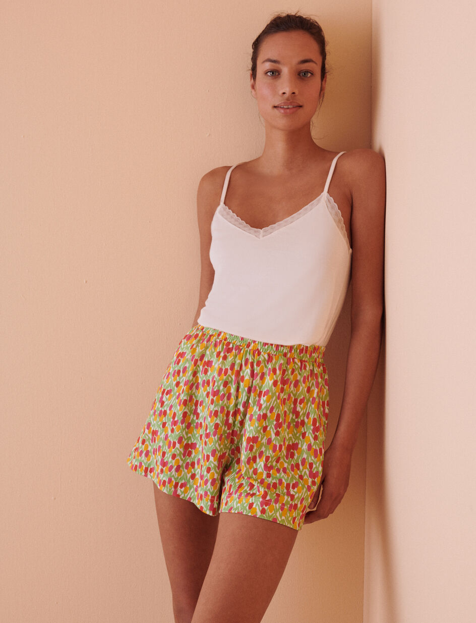 Short de pyjama - fleur tulipe vert menthol