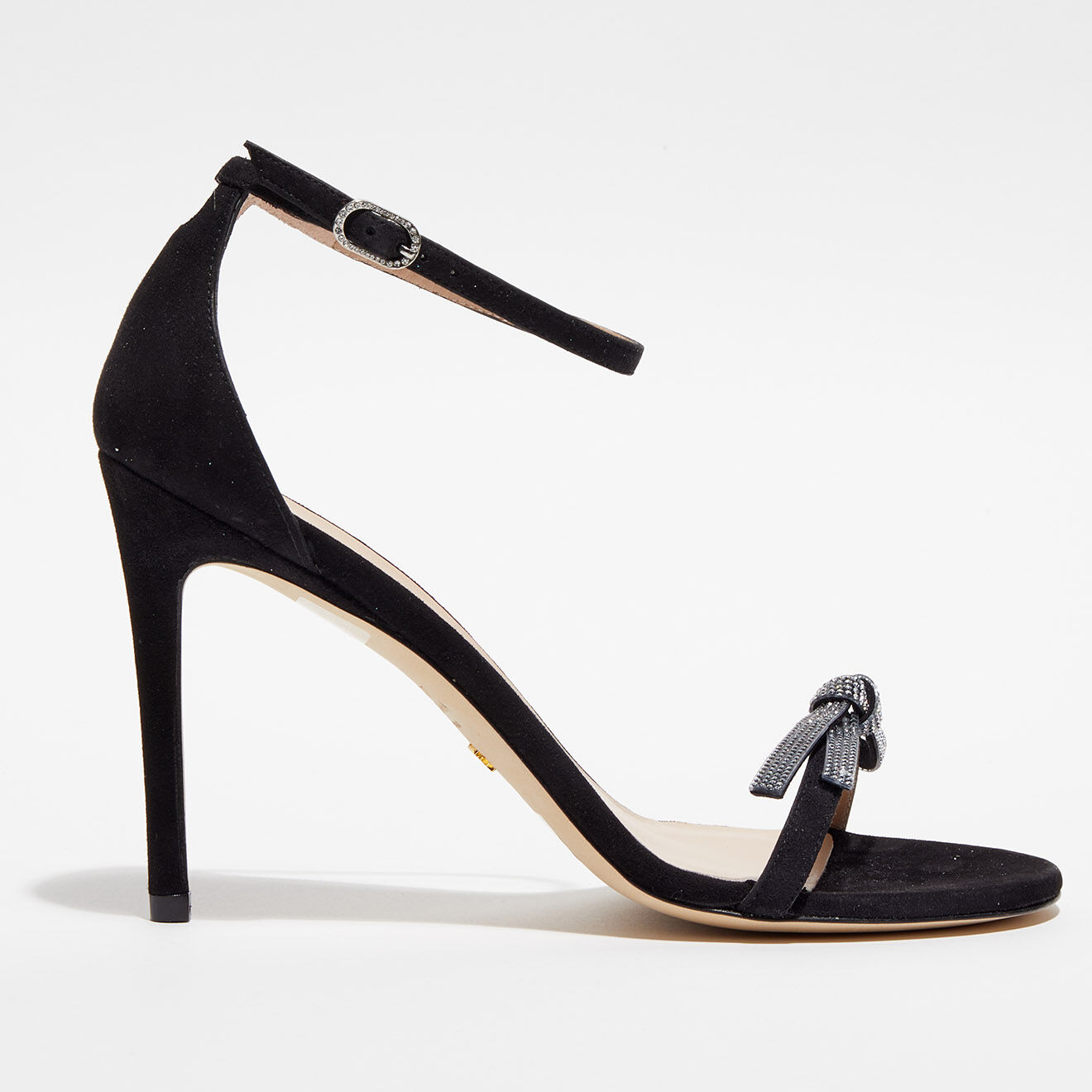 Stuart Weitzman Sandales en Velours de Cuir Nudist Bow 100 noires - Talon 10,5 cm