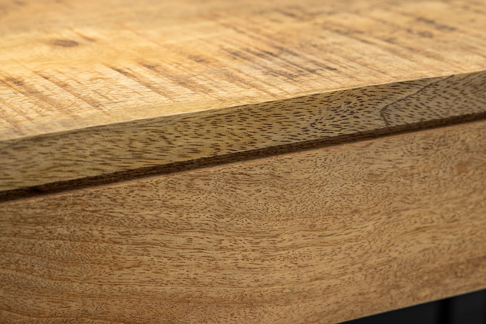 Massiver Holz Esstisch PURE 120-200cm natur Mangoholz mit Ansteckplatten