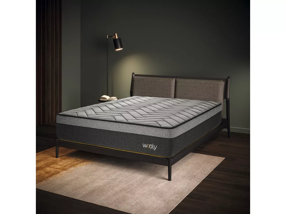Matelas Wooly Level XXL 140x190 cm - Tres Epais 32 cm - Mousse Gel rafraîchissant mémoire de Forme - HR 35 kg - Laine - Latex - Oeko TEX - Ferme