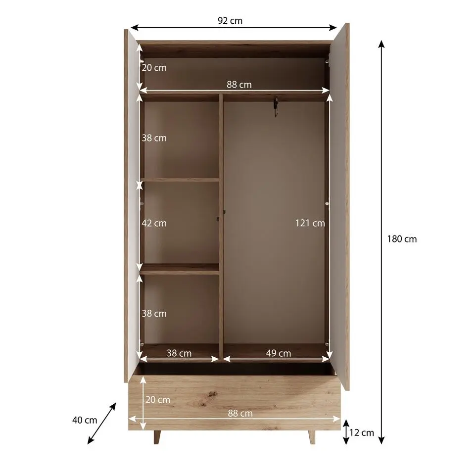 Meubella - Kledingkast Fuzeta - Eiken - 92 cm