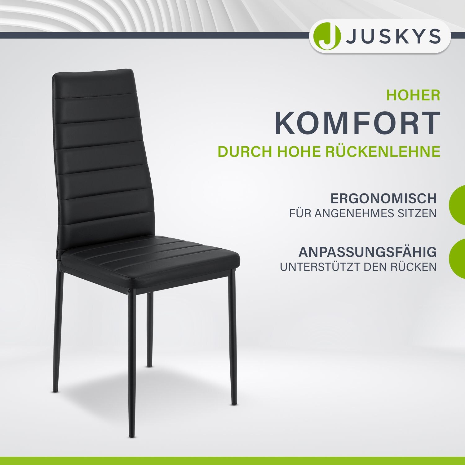 Juskys Esszimmerstühle Loja 2er Set - Moderne Stühle mit Kunstleder Bezug - Schwarz