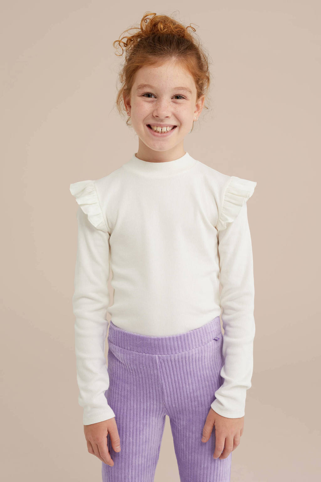 WE Fashion longsleeve met ruches - set van 2 zwart/wit