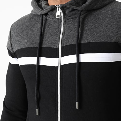 Sweat Zippé Capuche Tricolore 1313 Noir Gris Anthracite