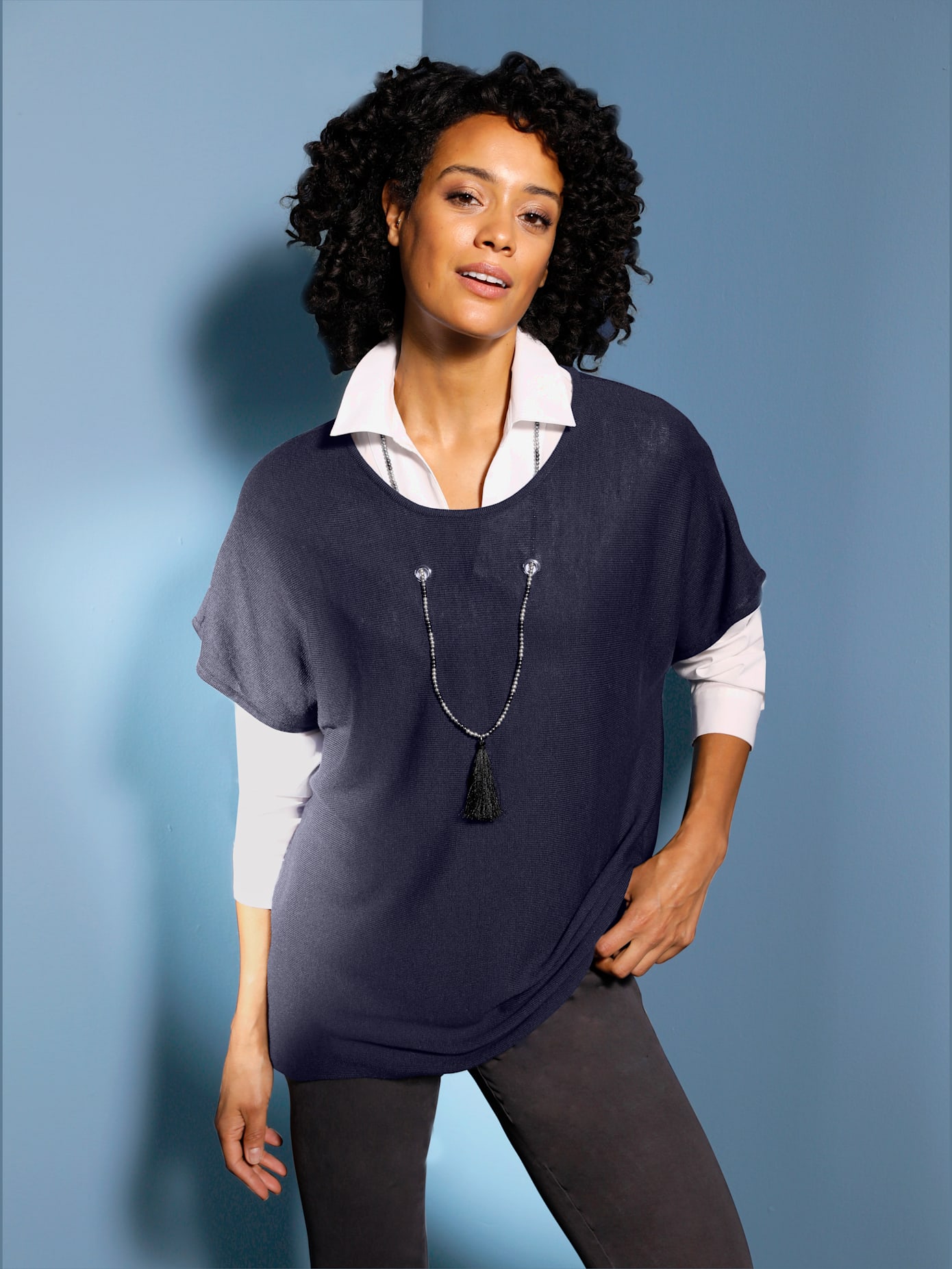 Débardeur en tricot en viscose et mérinos mélange fin à base de laine mérinos