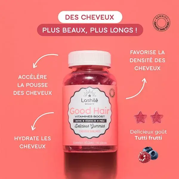 Vitaminas Lashilé Beauty Good Hair Boost Sublime Hair Sem Açúcar - Pacote com 3 x 60 gomas