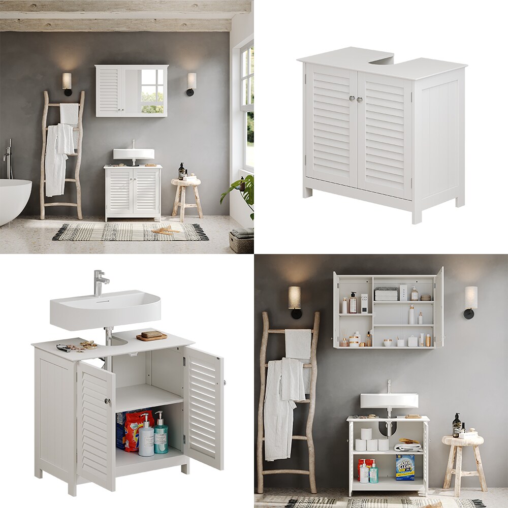 Vicco Waschtischunterschrank Riad, 60 x 58 cm, Weiß, 2 Türen, Badezimmer