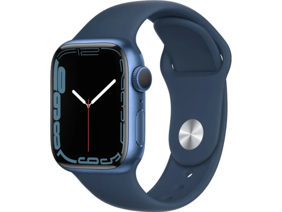 [OUTLET] - Apple Watch Series 7 (GPS) - 41 mm - blå aluminium - smart ur med sportsbånd - fluoroelastomer - afgrundsblå - båndstørrelse: Almindelig - 32 GB - Wi-Fi, Bluetooth - 32 g