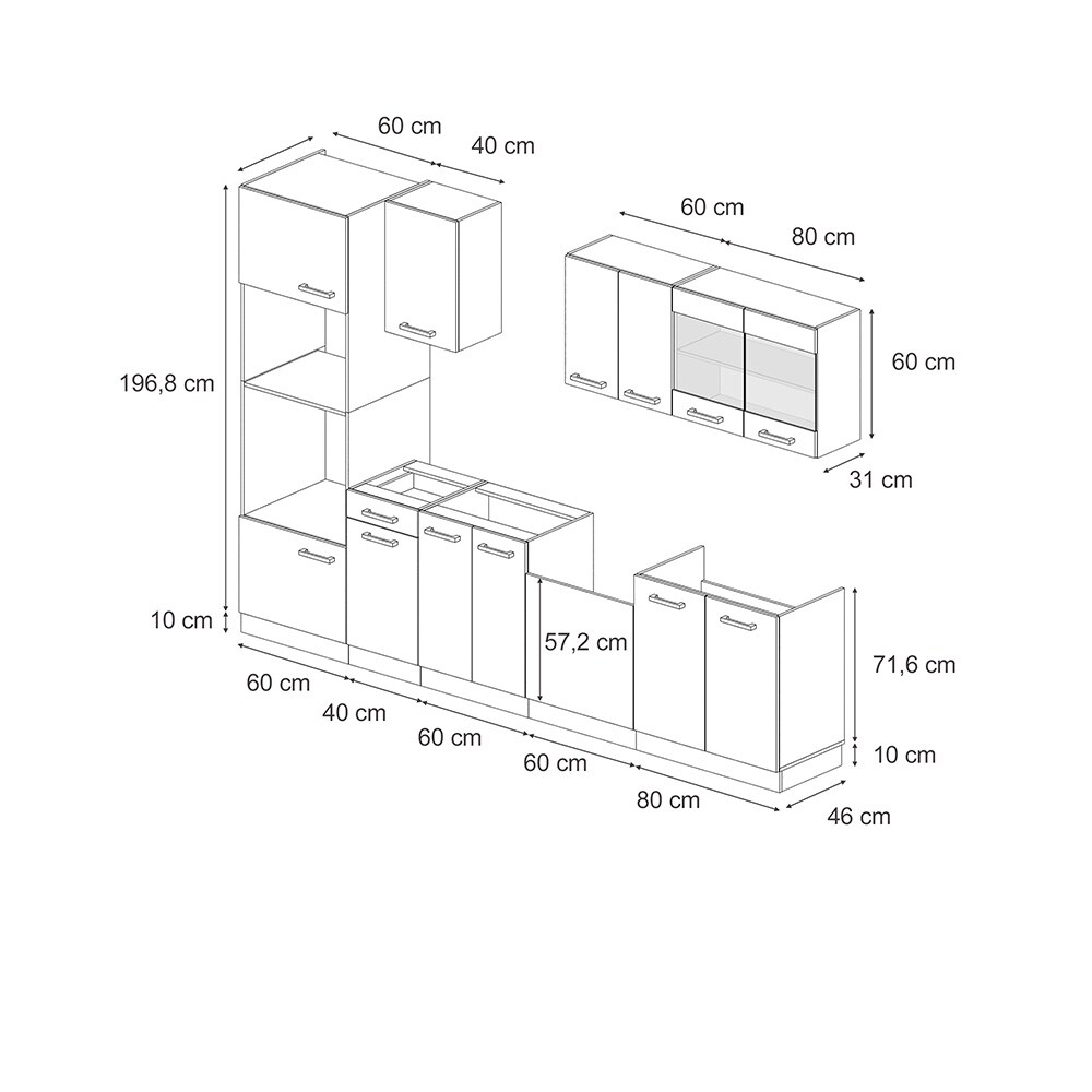 Vicco Küchenzeile Küchenblock Einbauküche R-Line 300cm Mikrowellenumbauschrank Bordeaux