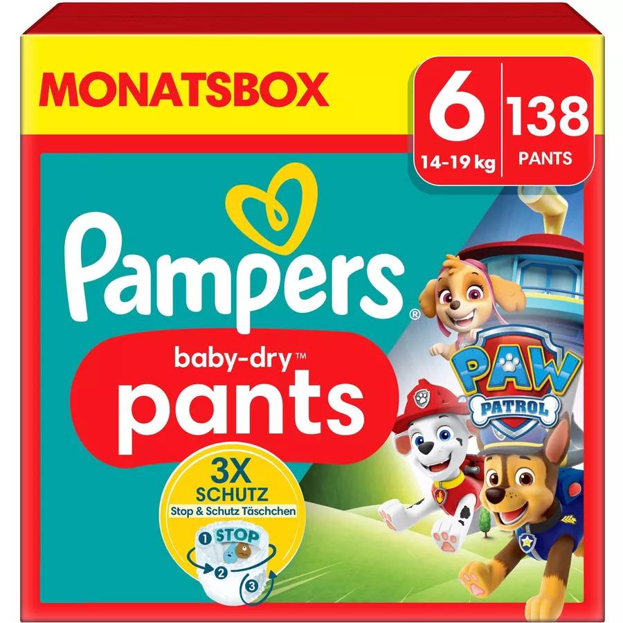 Pampers Baby-Dry Pants Paw Patrol, Gr. 6 Extra Large 14-19kg, Monatsbox (1 x 138 Pants)