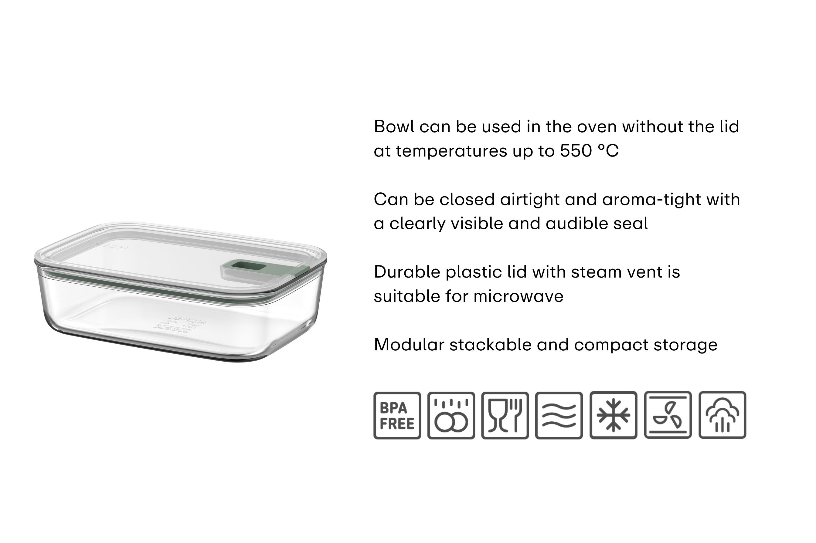 Mepal EasyClip 1 liter glazen vershouddoos - Nordic sage